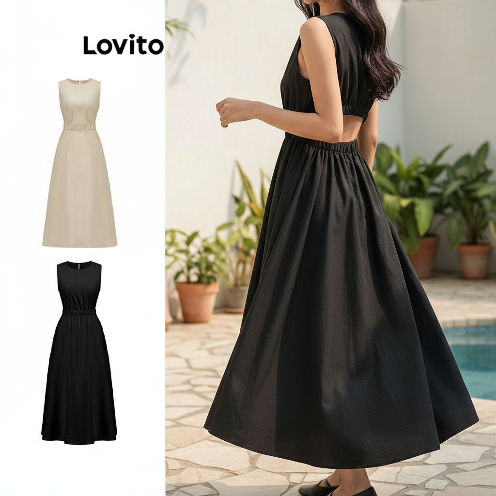 Lovito ชุดปาร์ตี้เดรสเกาะอกผูกเอวสําหรับผู้หญิง ยืดหยุ่น ใส่สบาย L77ED270 (หลากสี)\6