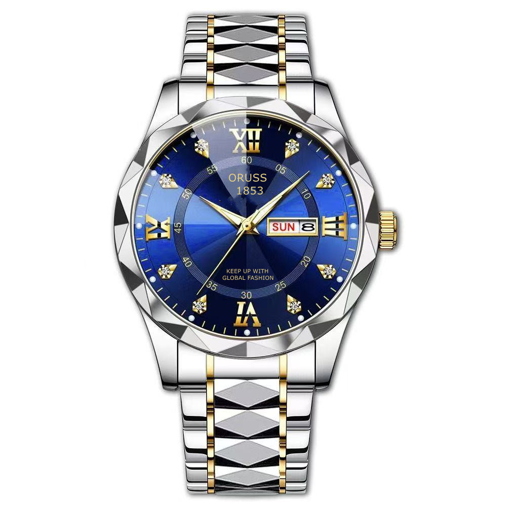 Oruss Mens Quartz Dress Watch Steel Band Luminous Waterproof Date Gift