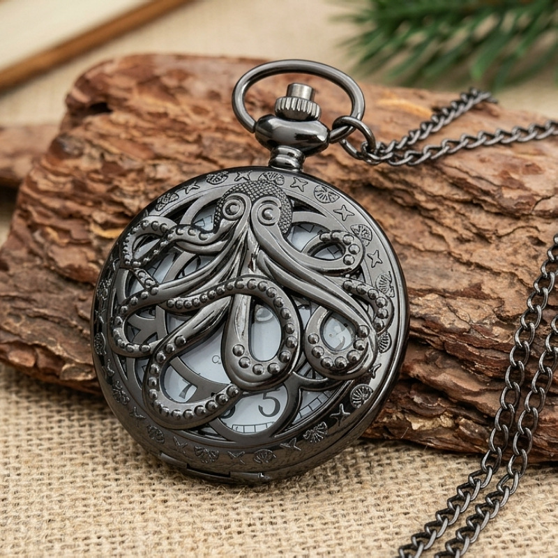 Hollow Octopus Flip Case Pocket Watch Hollow Dial Fashion Mens Pocket Watches