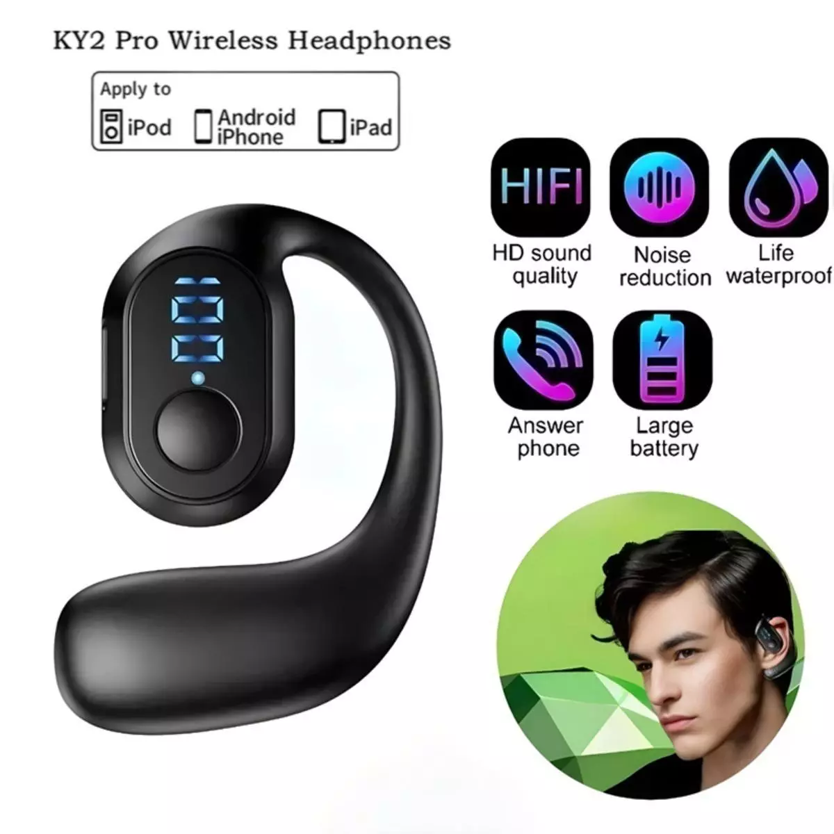 หูฟัง D6 2pcs HD Calls Ear-Plugs หูฟังไร้สายบลูทูธกันน้ําธุรกิจชุดหูฟังพร้อมไมโครโฟนหูฟังสแตนด์บายยาวสเตอริโอสําหรับสมาร์ทโฟน thumbnail 9
