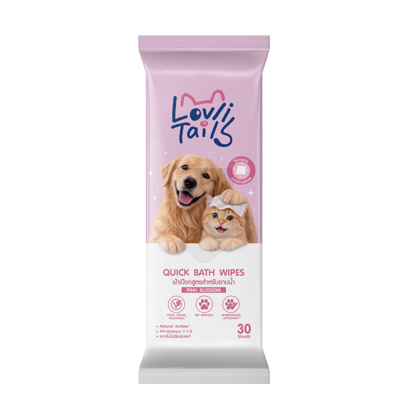 [Gift] ผ้าเปียกอาบน้ำสัตว์เลี้ยง LovliTails เลิฟลี่ เทล ควิก บาธ ไวพ์ Pink Blossom 30แผ่น (สินค้าสมนาคุณงดจำหน่าย)