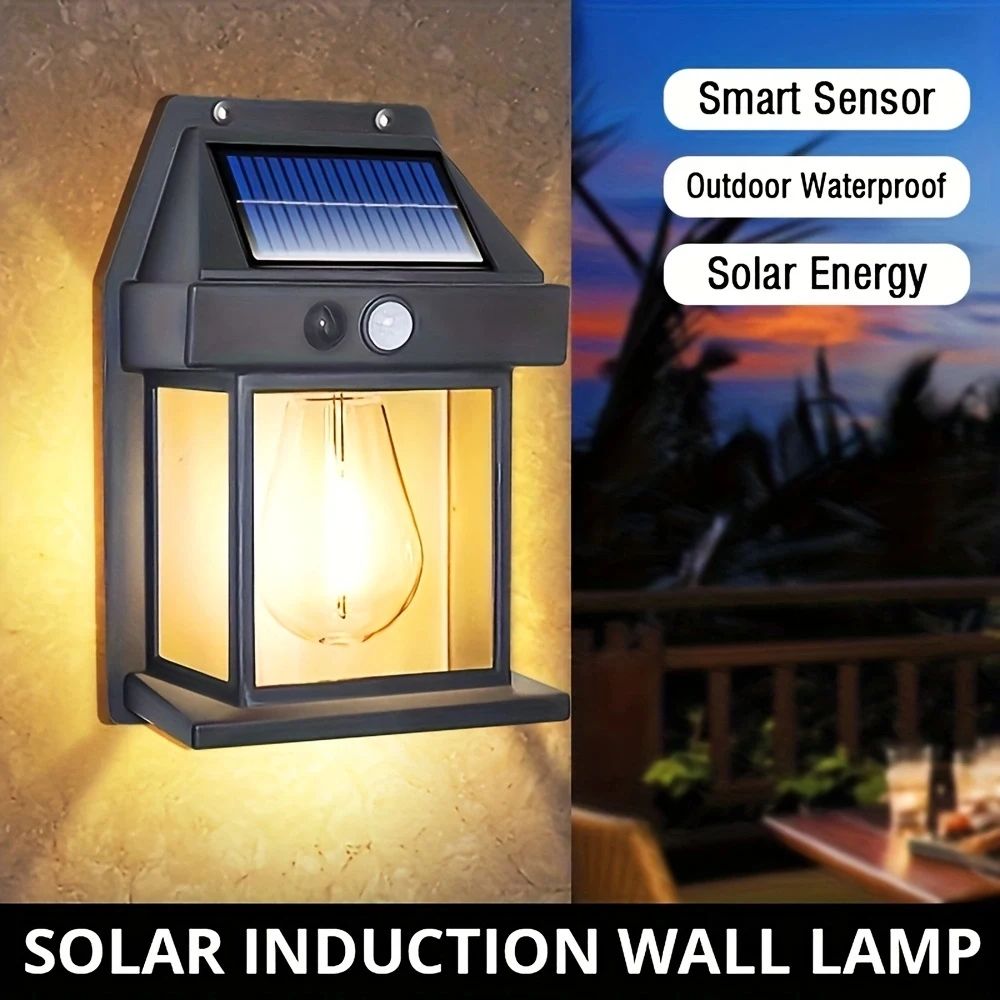 SAIMILI โคมไฟติดผนังทังสเตนพลังงานแสงอาทิตย์กลางแจ้งพร้อม Motion Sensor IP65 กันน้ํา LED ไฟความปลอดภัยสําหรับ Patio กลางแจ้ง Deck Porch Barn โรงรถ