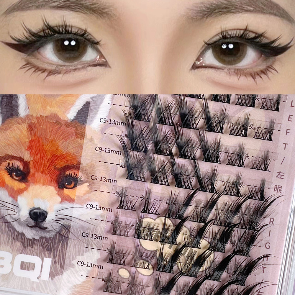 BQI Fox-Style Slanted Natural Curl Single Segment Lashes European-American Dense Wild Makeup