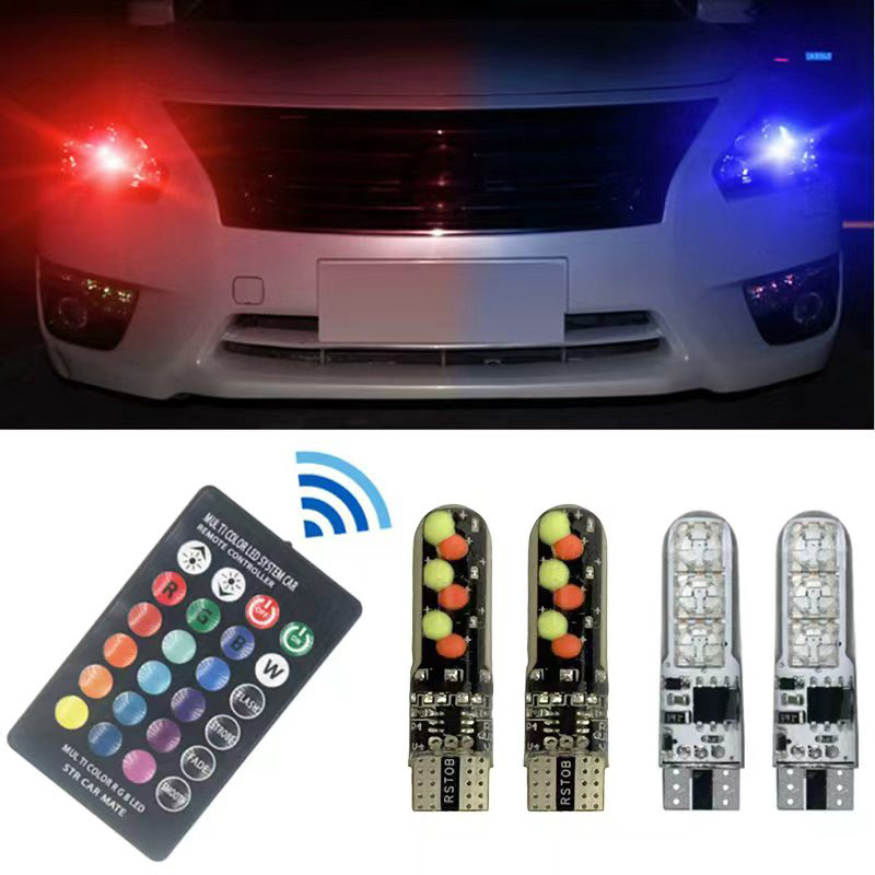 T10 RGB LED รถโดมไฟอ่านหนังสือ 12V W5W 194 168 5050 SMD Wedge Bulb พร้อมรีโมทคอนโทรล