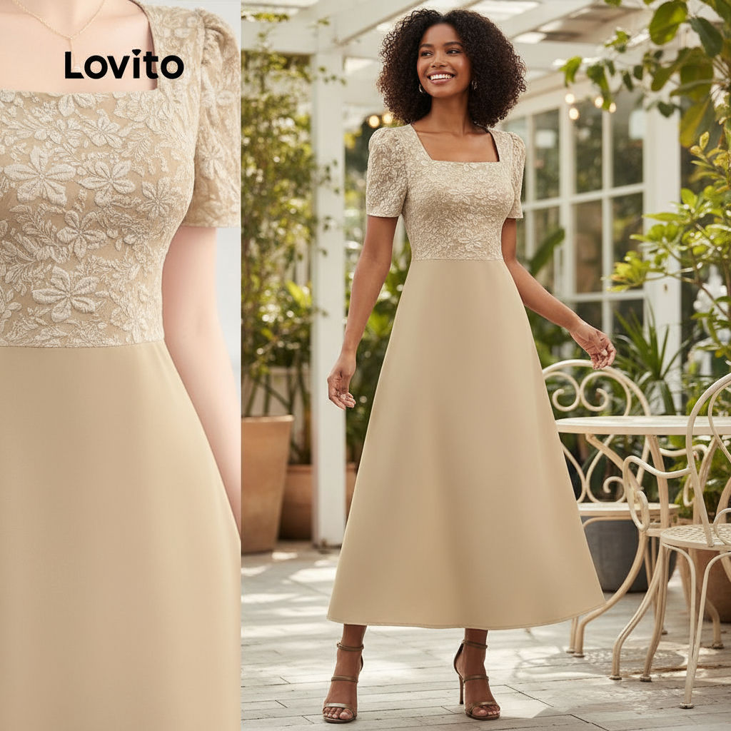 Lovito ชุดเดรสผู้หญิง สีกรมท่า สไตล์ 2in1 สําหรับงานปาร์ตี้และคริสต์มาส L150AD933