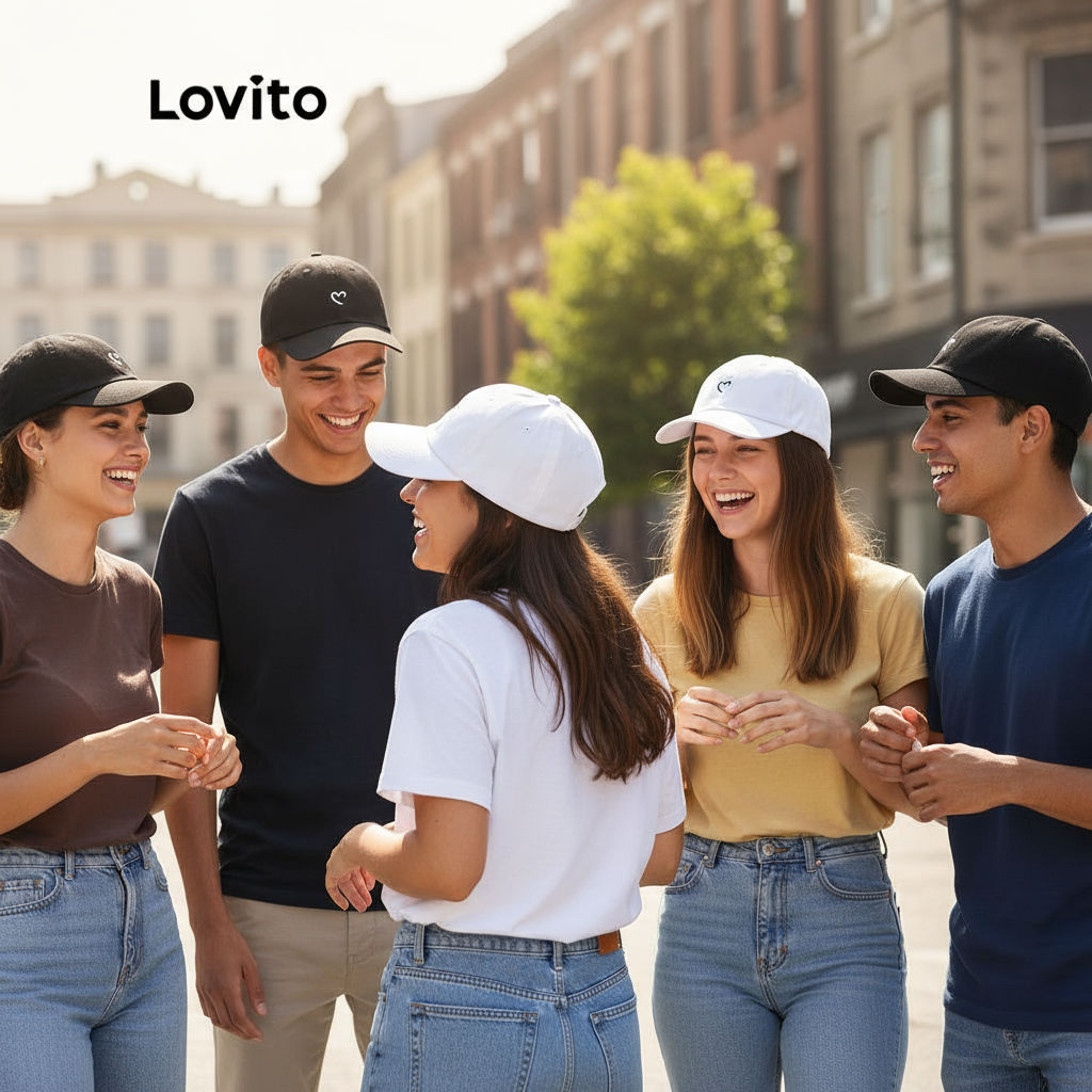 Lovito (ขายส่ง) หมวกเบสบอลปักลายหัวใจ สไตล์ลําลองสําหรับผู้หญิง L233L248 (ดํา/ขาว)\3