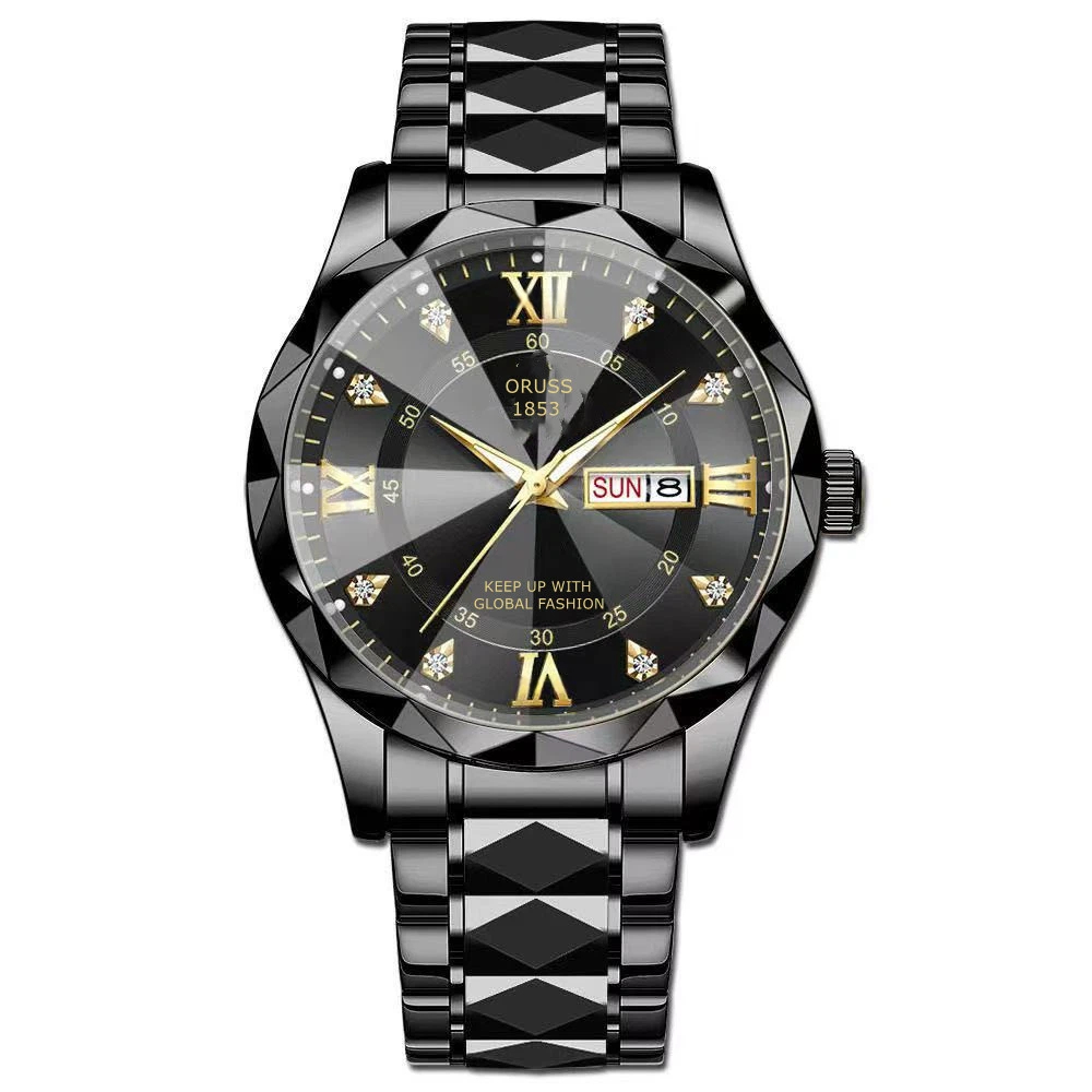 Oruss Men Luminous Date Stainless Steel Waterproof Dress Watch