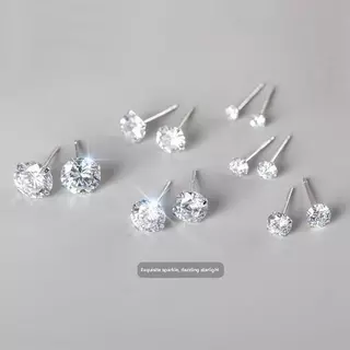 Silver Ear Studs สีขาวเพทาย Minimalist ต่างหูสําหรับ Sensitive Ears
