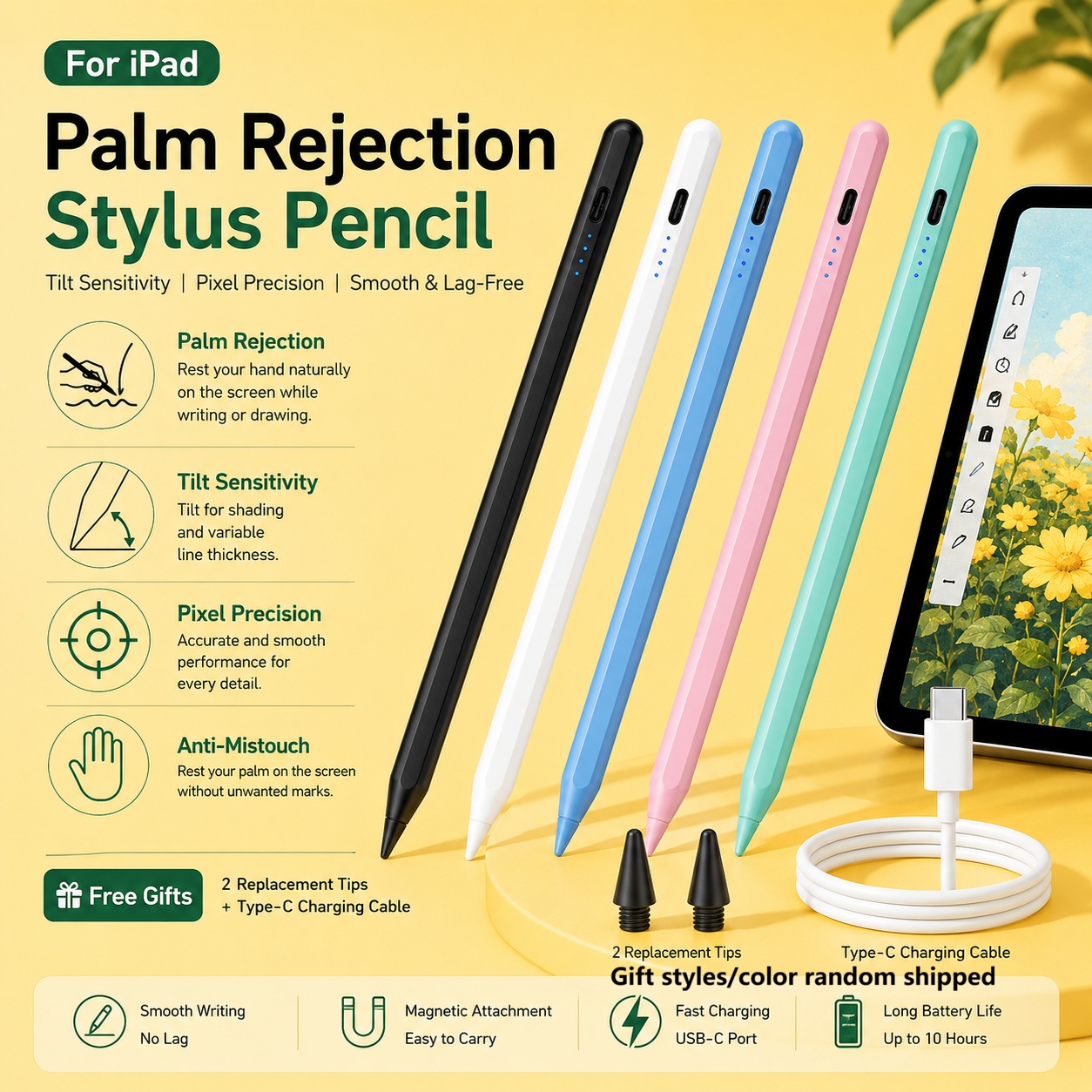 ปลายปากกาพรีเมียมสําหรับ Apple Pencil ปลายสไตลัสแบบแม่เหล็กชาร์จไร้สายไม่สะดุดสําหรับ iPad 2018 รุ่นใหม่ขึ้นไป