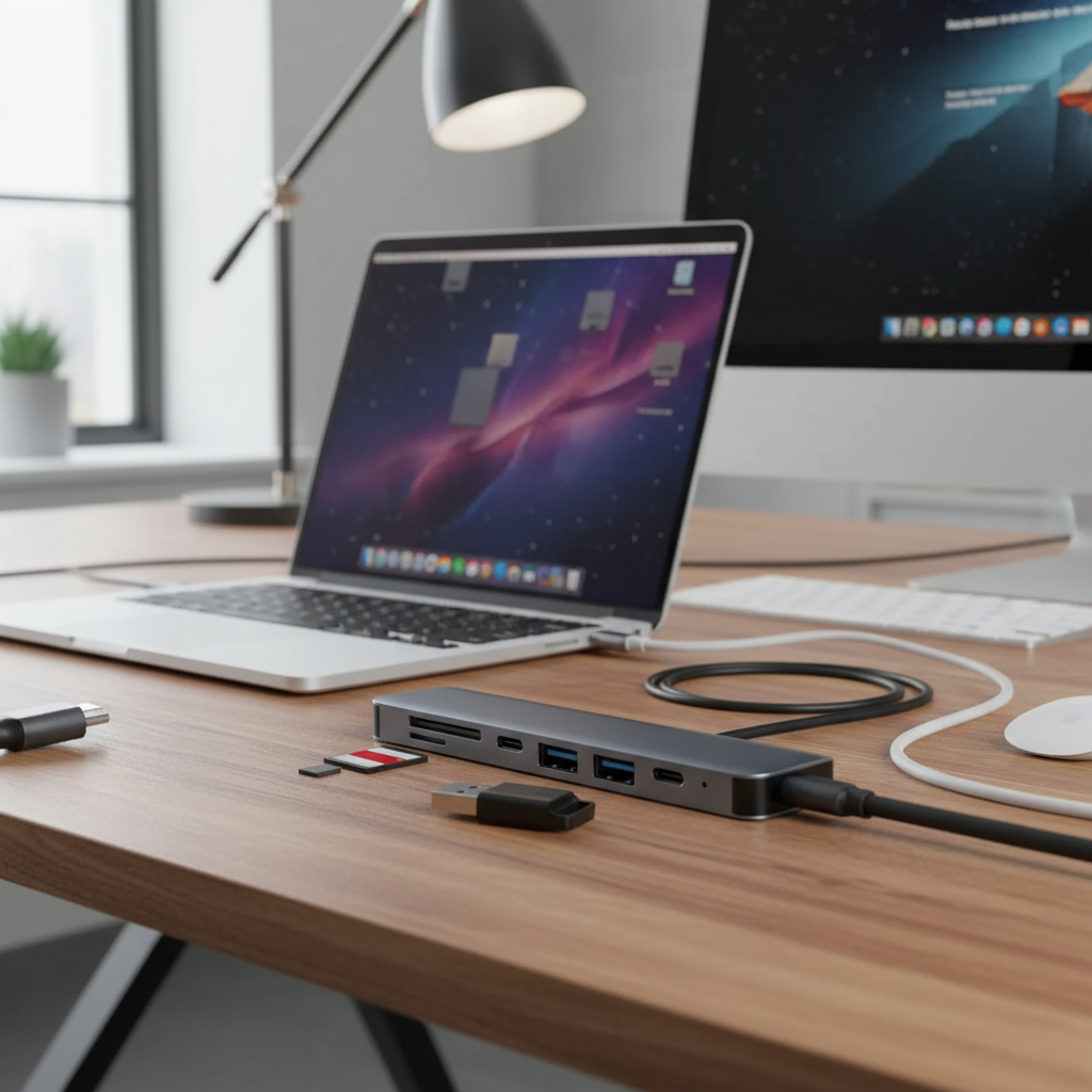 ฮับ USB Type C 7-in-1 พร้อม HD TV 4K 30Hz, USB 3.0, USB 2.0, เครื่องอ่านข้อมูล SD/TF