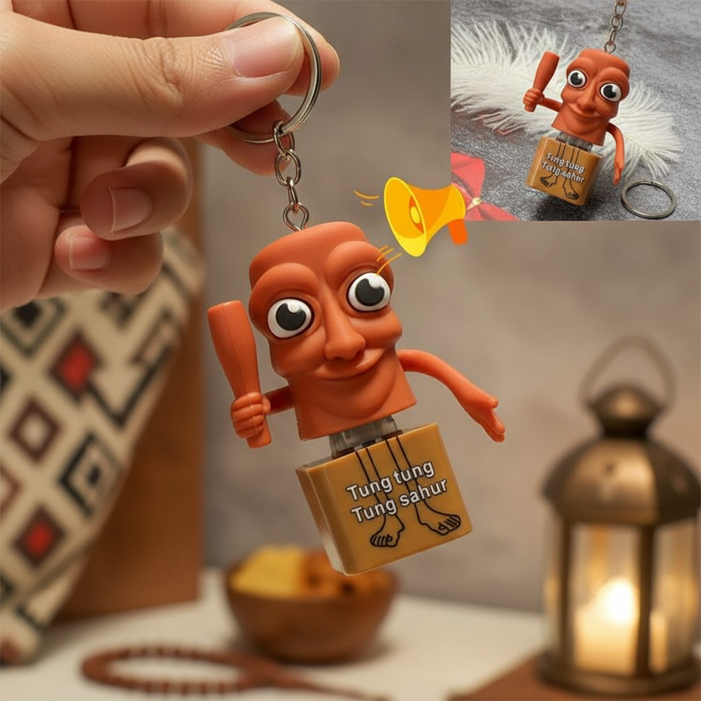 จี้ห้อยกระเป๋าเป้ Tung Tung Tung Sahur ของเล่นบรรเทาความเครียดมีเสียงมีไฟ พวงกุญแจรุ่น