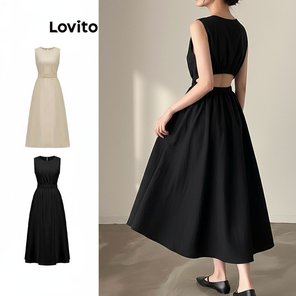 Lovito ชุดเดรสผู้หญิง ทรงเอวยางยืด ไม่มีสายผูกหลัง สไตล์หลากสี L77ED270\2