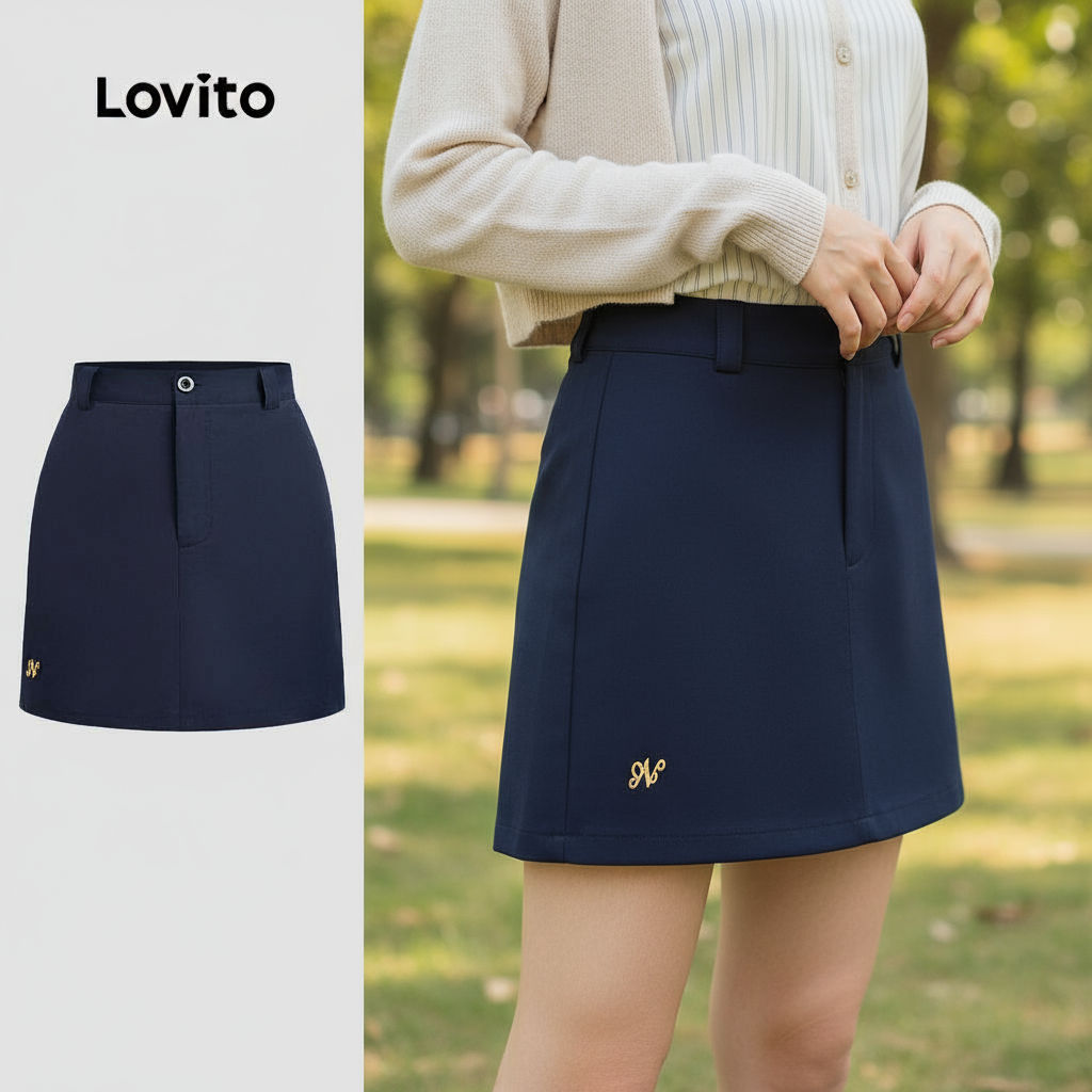 Lovito กระโปรงผู้หญิง ปักลายเรียบ ใส่สบาย สําหรับฤดูร้อน ฤดูใบไม้ผลิ L133AD476\3