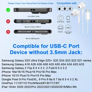 หูฟังอินเอียร์มีสาย Type-C S03 แบบคลาสสิก ควบคุมด้านล่าง รองรับโทรศัพท์