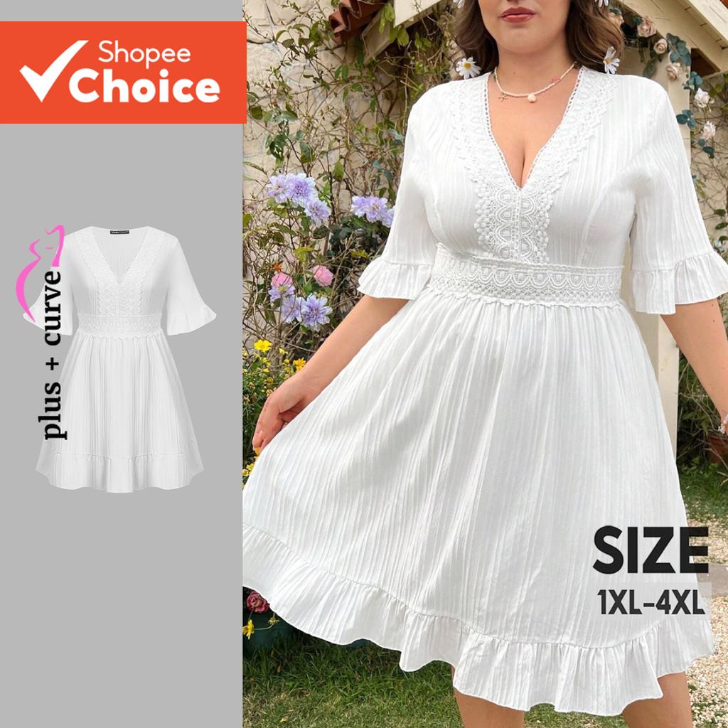 ผู้หญิงขนาดพิเศษ Curve Boho ชุดเดรสคอระบายธรรมดา LBL20583