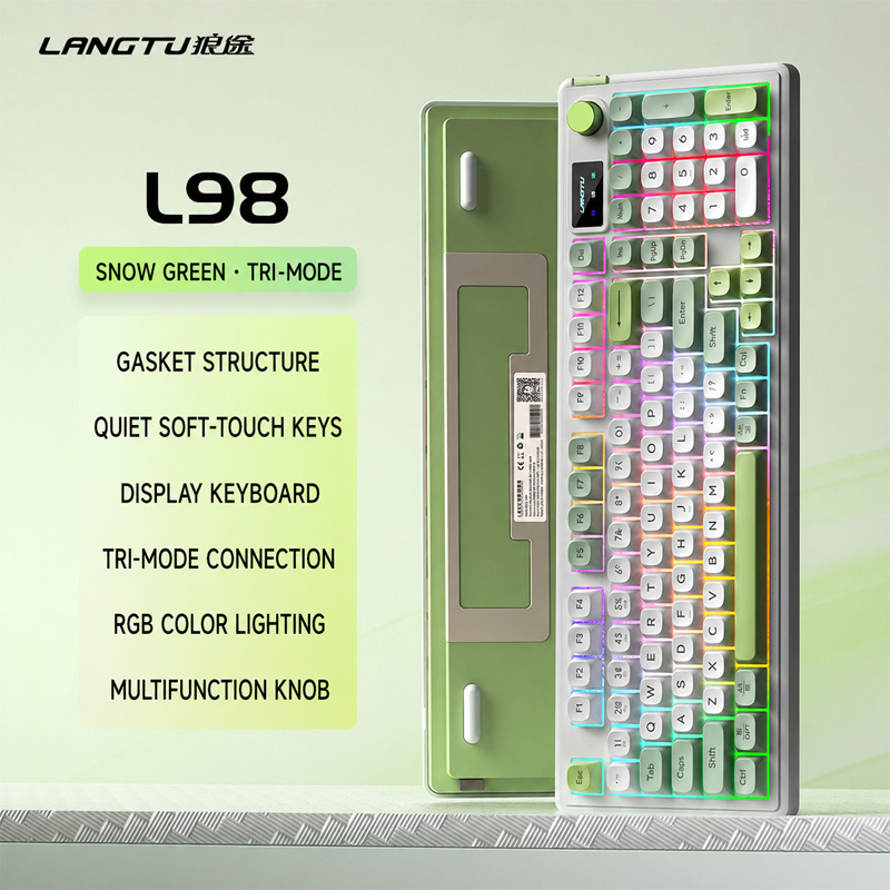 LANGTU L98 คีย์บอร์ดกลไก 3 โหมด, 98 ปุ่ม, สวิตช์เปลี่ยนง่าย, ไฟ RGB, เชื่อมต่อบลูทูธ/2.4G/มีสาย สําห