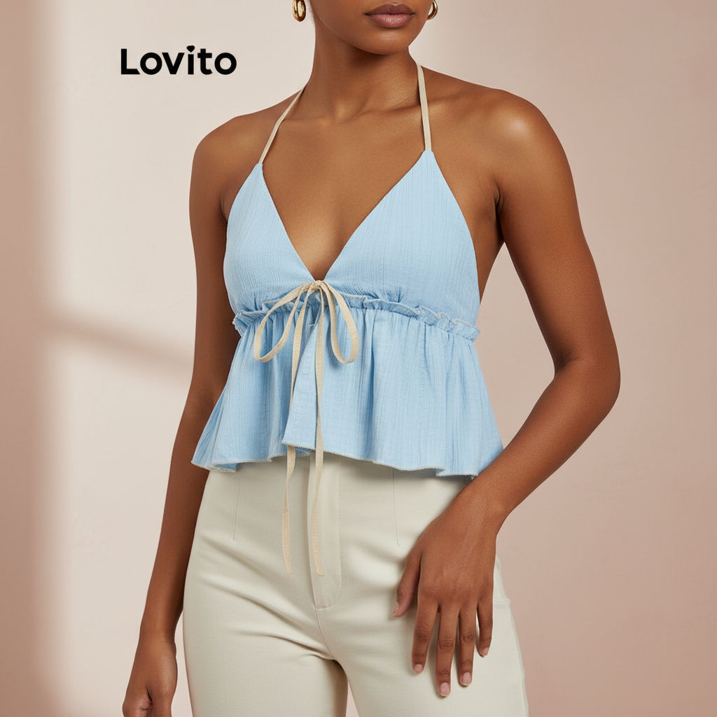 Lovito เสื้อกล้ามหรูหราเสื้อกล้ามด้านหน้าผูกธรรมดาสําหรับผู้หญิง L90AD036\6