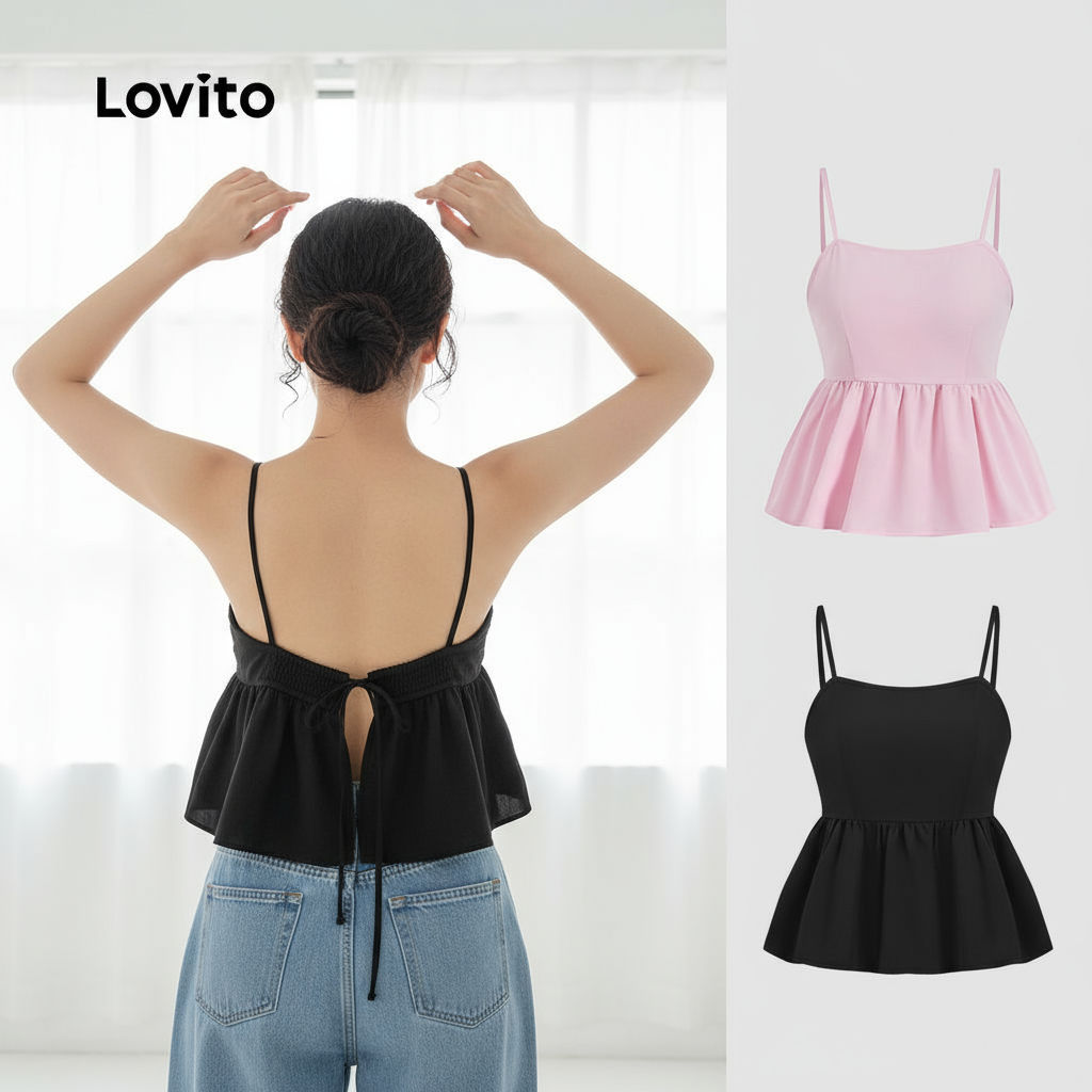 Lovito แคชชวล ชุดกระชับสัดส่วนผู้หญิง สีดํา ผิวนุ่ม ยืดหยุ่น 4 ทิศทาง ควบคุมหน้าท้อง หัวเข็มขัดธรรมดา LNA104014