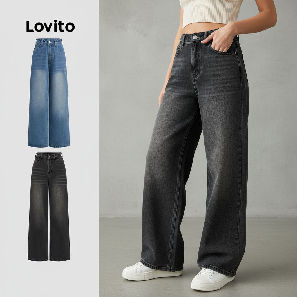 Lovito กางเกงยีนส์ผู้หญิง Casual Cats Whiskers Pocket Jeans รุ่น L106AD1240\5