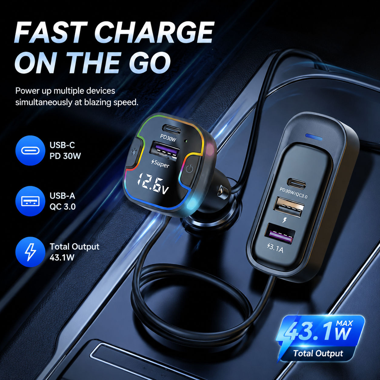 30w Super Fast USB Car Charger Adapter Dual Port สําหรับ Iphone Samsung Xiaomi