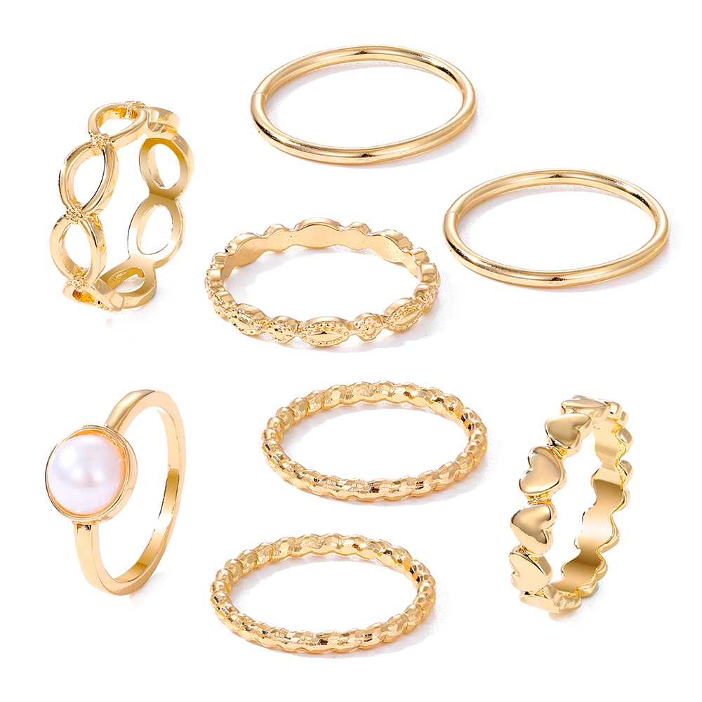 8 ชิ้นแหวนมุกระลอกหัวใจสําหรับผู้หญิง Minimalist Elegant ทุกวันซ้อนเครื่องประดับ - รูปที่ 5