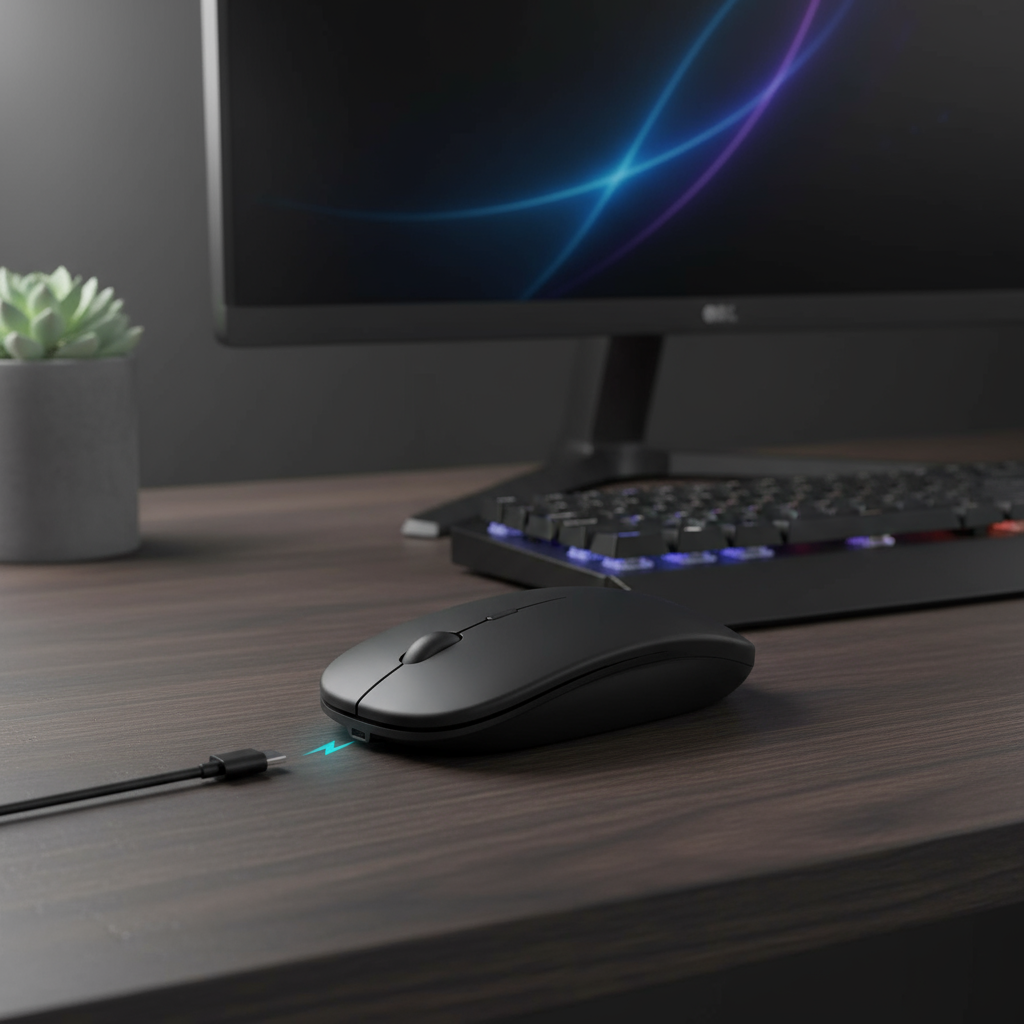 เมาส์ไร้สายแบบชาร์จได้โหมดคู่: บลูทูธ 5.0, 2.4GHz, USB C, เงียบพิเศษสําหรับ PC, แล็ปท็อป, โทรศัพท์