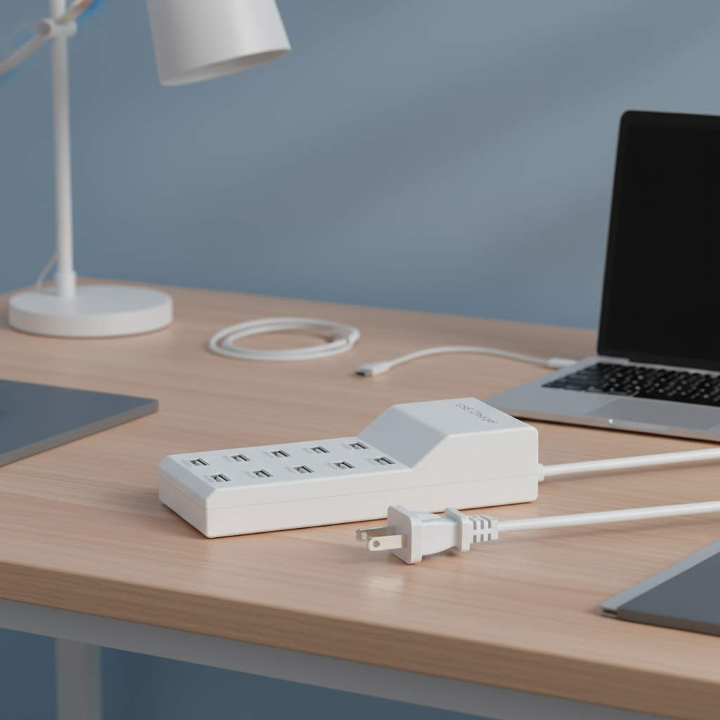 เครื่องชาร์จโทรศัพท์ 10 ช่อง USB 50W 5V 2.4A ฮับชาร์จหลายช่อง รองรับ Android, iPhone, แท็บเล็ต, หูฟั