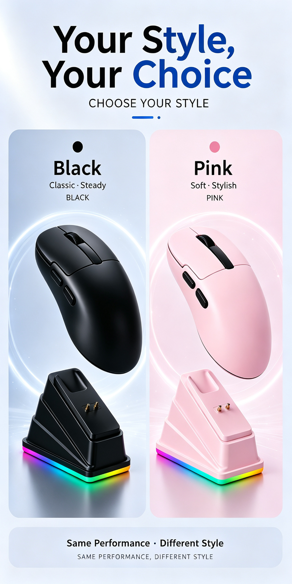 เมาส์เกมมิ่งพร้อมแท่นชาร์จ, ปรับค่า DPI สูงสุด 12,000, เซนเซอร์ PAW3311, เมาส์ไร้สาย 3 โหมด, แบตเตอร