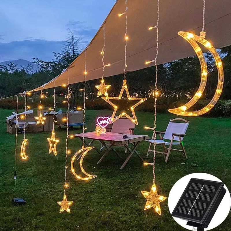 SAIMILI พลังงานแสงอาทิตย์ String ไฟ Star และ Moon ตกแต่งบรรยากาศ Fairy ไฟ Warm Light พร้อมรีโมทคอนโทรลสําหรับผ้าม่านห้องนอน Windows Camping Decor