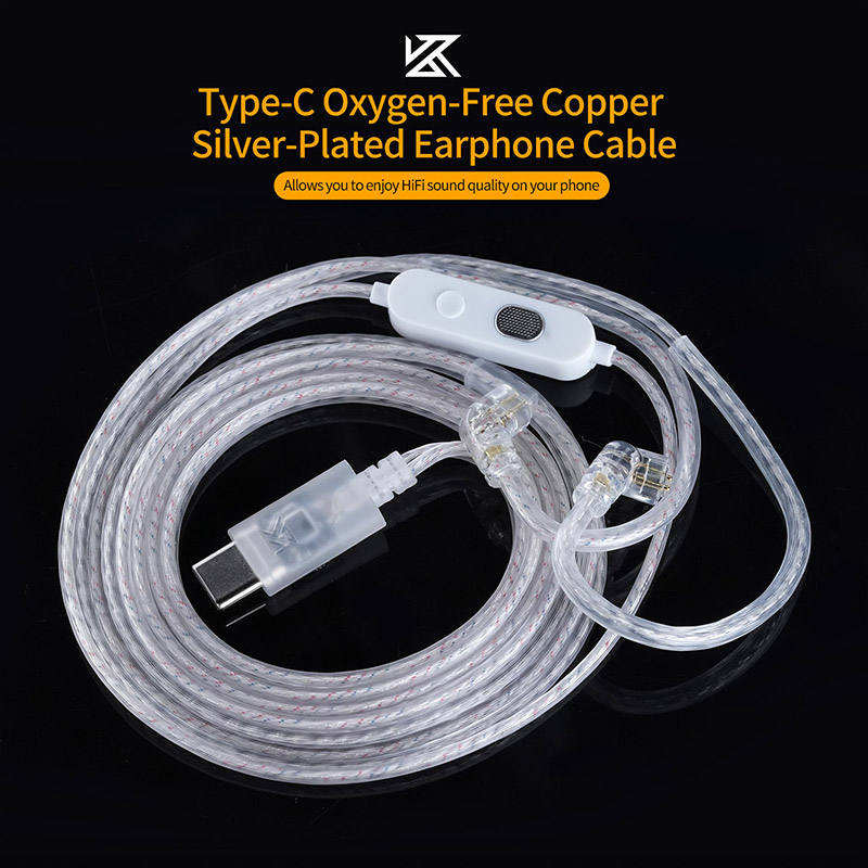 สายอัปเกรด KZ ชุบเงินแบบ Type-C 2 พิน สําหรับ PR3/ZAX/ZSX/ZSN PRO/AS16 PRO