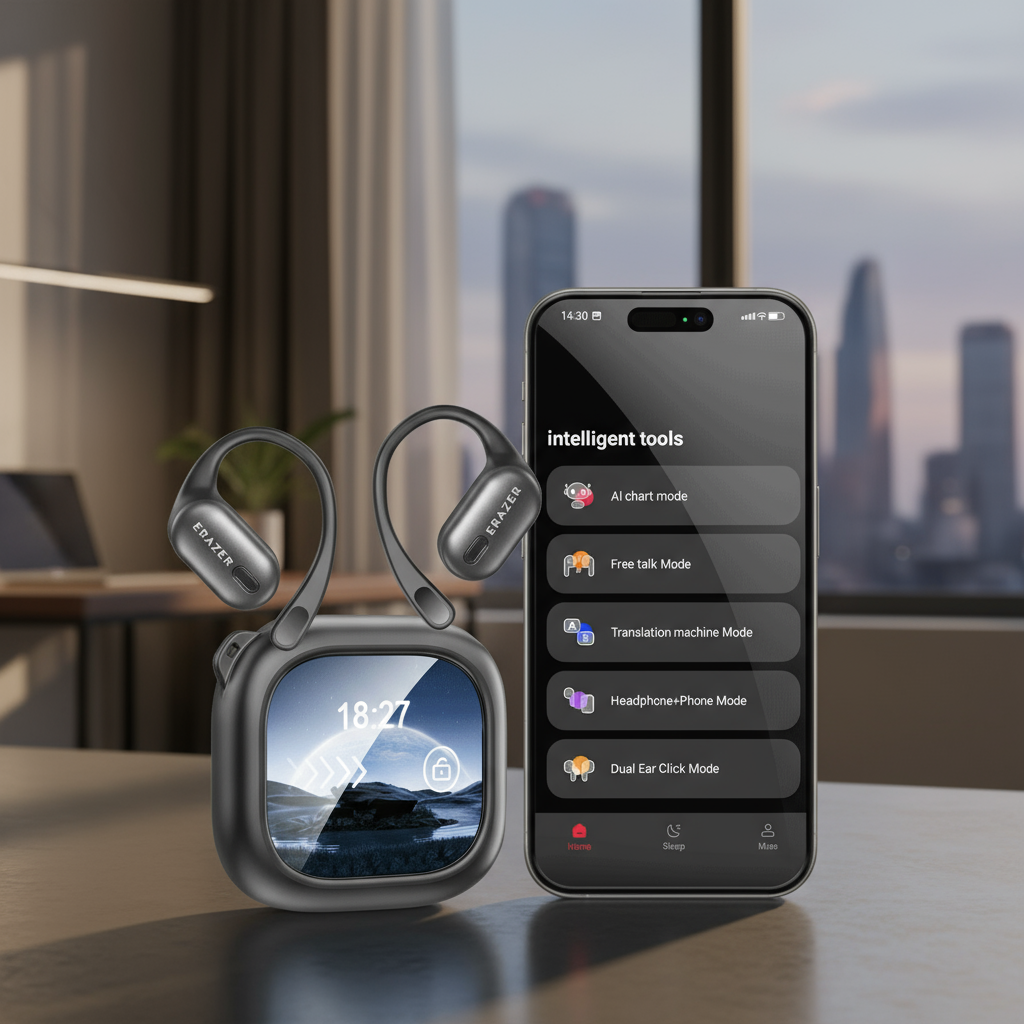 หูฟัง ERAZER XF38 พร้อมระบบแปล AI, ควบคุมแบบสัมผัส, รองรับ 135 ภาษา, แบบเปิดหู, กันน้ํา, มีไมค์, บลู