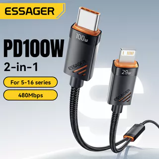 สายชาร์จข้อมูลแบบเร็ว 2-in-1 จาก Essager พอร์ต USB-C เป็น Type-C + L อัปเกรดวัสดุ