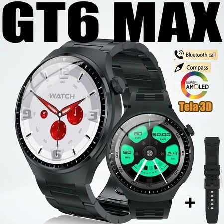 TechLife Smart Watch Gt6 Max Multi Sport Watch 3D Amoled หน้าจอ Hd Health Monitor สําหรับผู้ชาย