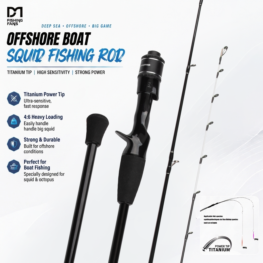 คันเบ็ดตกหน้าดินหัวไททาเนียม FISHINGFANS, สาย PE 0.6-1.2, เหยื่อสูงสุด 200g, เหมาะกับเหยื่อหมึก/บั้ง