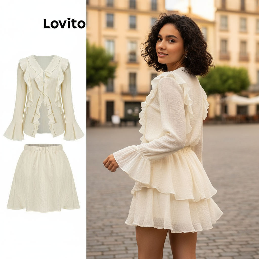 Lovito เสื้อลําลองผู้หญิง นัวเนีย ธรรมดา มีซับใน พร้อมเสื้อเซฟตี้หรือกระโปรง L61AD100