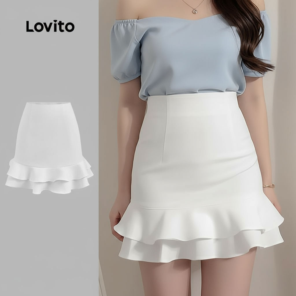 trendy3-Lovito กระโปรงสองชั้นเรียบหรูสำหรับผู้หญิง L128ED402