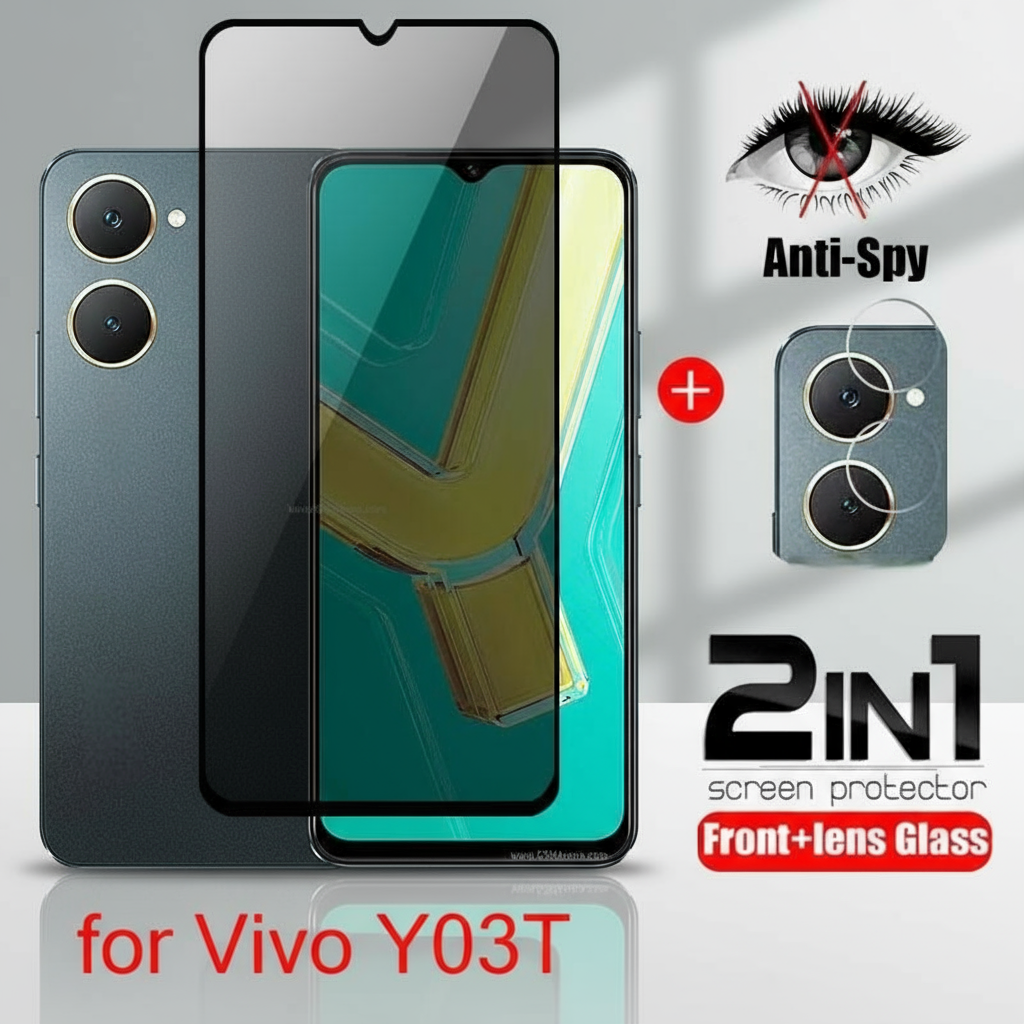 ฟิล์มกระจกนิรภัยและฟิล์มกันรอยกล้อง 2in1 สําหรับ Vivo Y03T Y03 4G