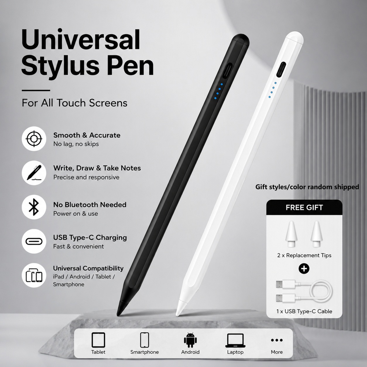 ปากกาสไตลัสแบบยืดหดได้พร้อมคลิปสากลสําหรับ Android iOS สําหรับ Xiaomi สําหรับ Honor ความแม่นยําสูง 2 หัวปากกาเปลี่ยนฟรี