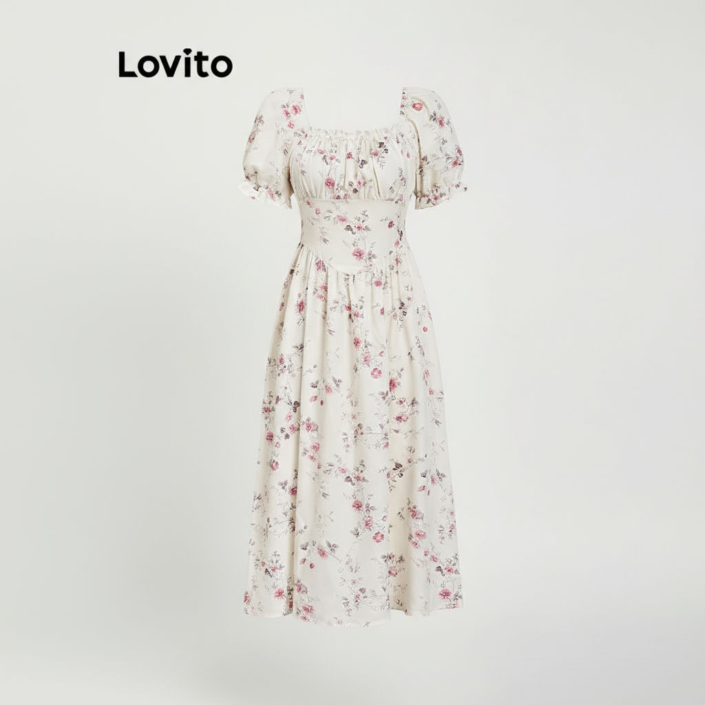 trendy3-Lovito โบฮีเมียน เดรส ลายเดซี่ ดอกไม้ดอกไม้ฤดูร้อน/ฤดูใบไม้ผลิสําหรับผู้หญิง L117AD691