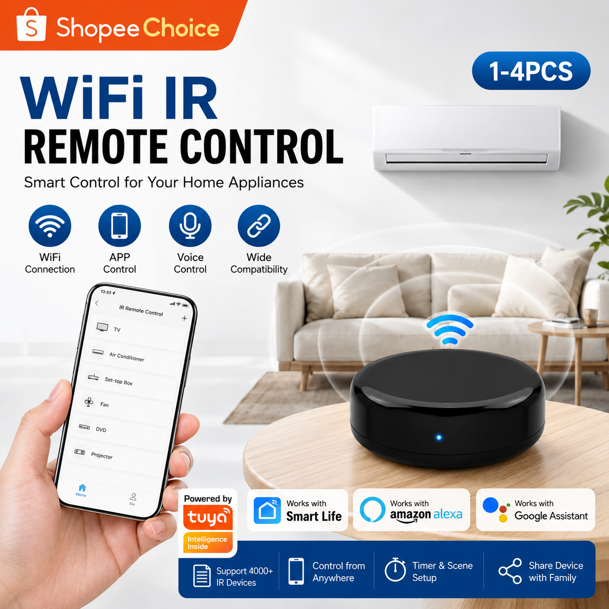 สําหรับ Tuya WiFi IR รีโมทคอนโทรล 2 ชิ้น Smart Life APP รีโมทคอนโทรลในบ้านสําหรับ TV DVD Air Conditi