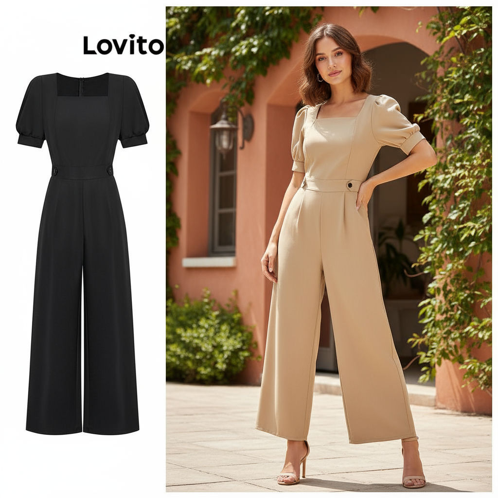 (trendy2)Lovito ชุดจั๊มสูทลําลองชุดจั๊มสูทพื้นฐานธรรมดาสําหรับผู้หญิง L68ED209 (หลากสี)