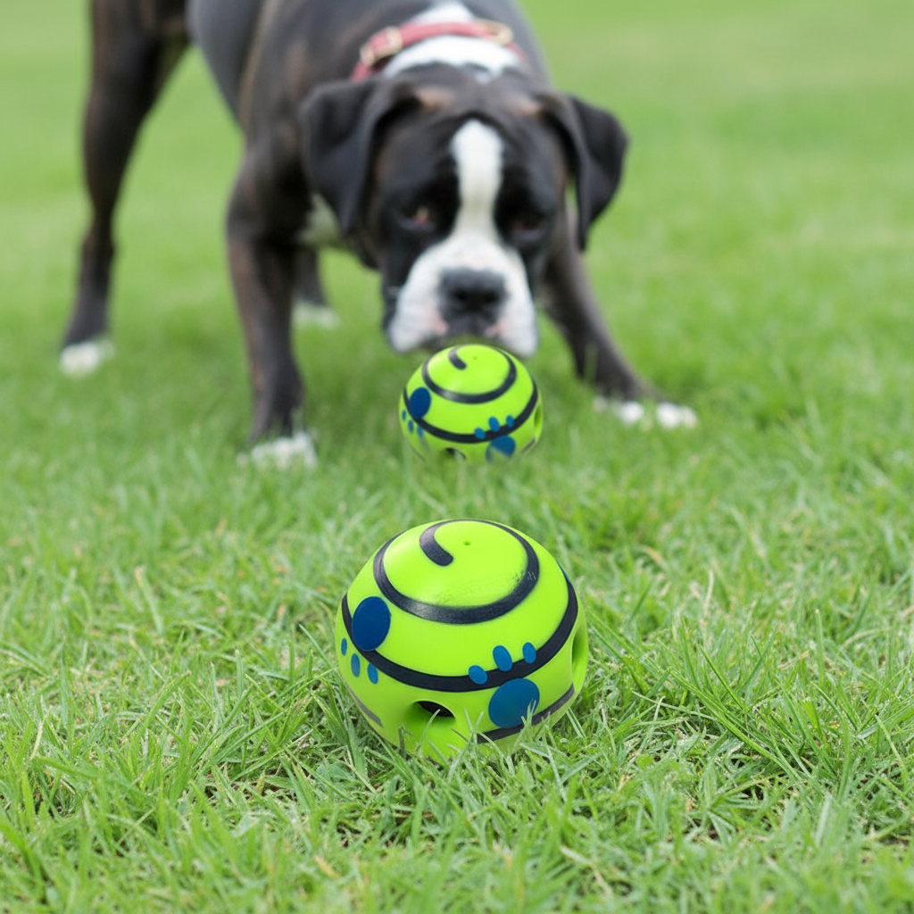 ลูกบอลของเล่นสุนัขแบบโต้ตอบมีเสียง Wobble Wag Giggle สําหรับสัตว์เลี้ยงจาก Pawjoy