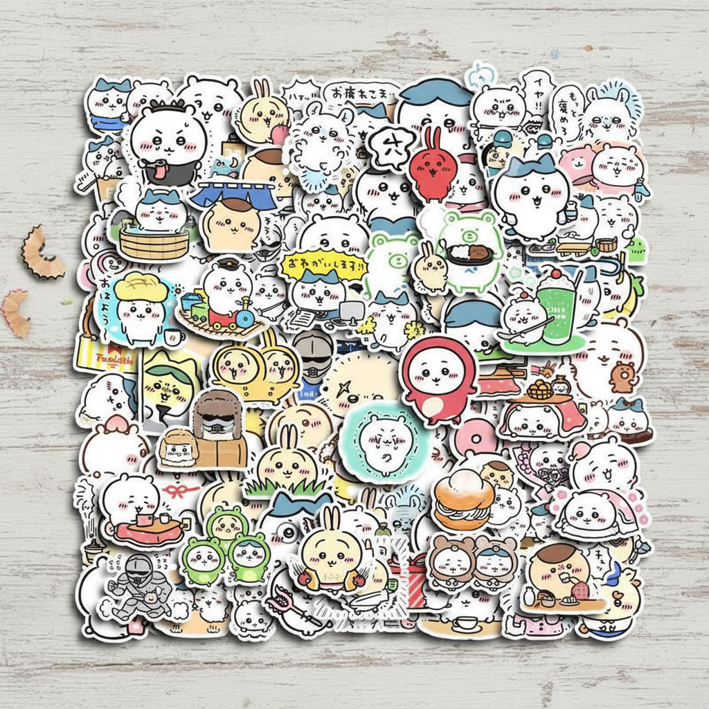 สติ๊กเกอร์ Chiikawa 100 ชิ้น - สติ๊กเกอร์กันน้ําไวนิลสําหรับติดขวดน้ํา แล็ปท็อป และโทรศัพท์ (ของขวัญน่ารักคาวาอี้สําหรับผู้หญิงและนักเรียน)