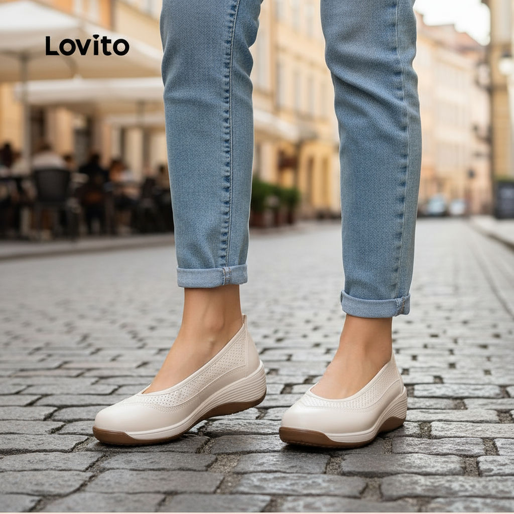 Lovito แคชชวล รองเท้าผู้หญิง ทรงลิ่ม พื้นนุ่ม ใส่สบาย สําหรับทํางานและประจําวัน รุ่น LFA75017