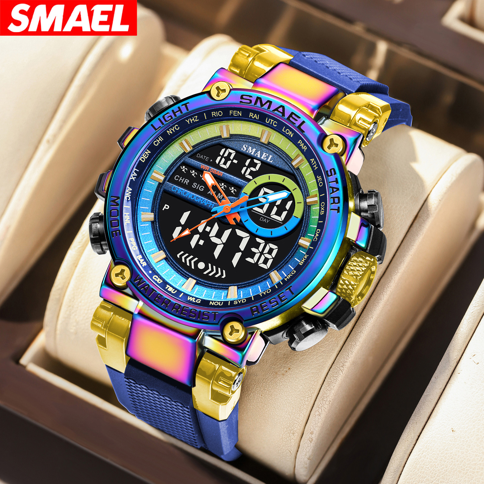 Smael Mens Sport Watch 12/24h Night Light Alarm Timer for Outdoor Use Gift