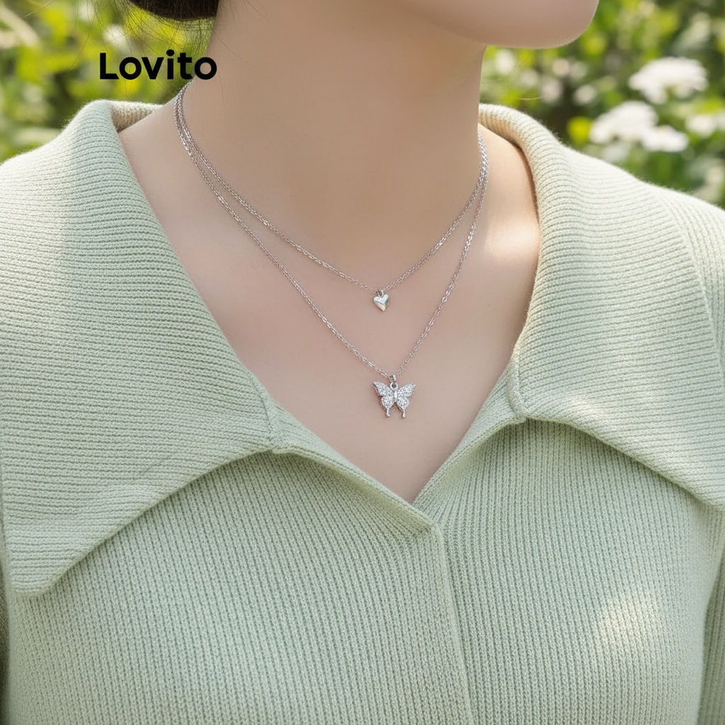 Lovito สร้อยคอ จี้รูปผีเสื้อ ผู้หญิง LNA14108 สีเงิน\3