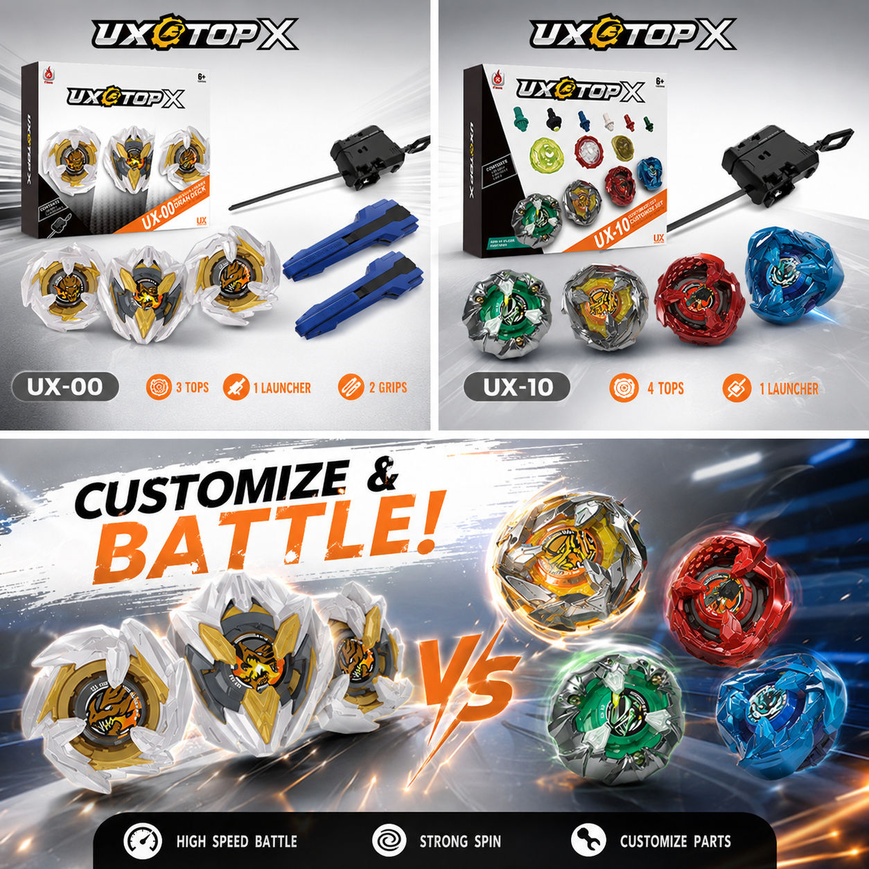 ชุดสตาร์ทเตอร์เด็ค UX-00 Dran พร้อมชุดตัวปล่อยเบย์ UX-10 Xtreme LED Grip ของเล่นต่อสู้สําหรับแข่งขัน