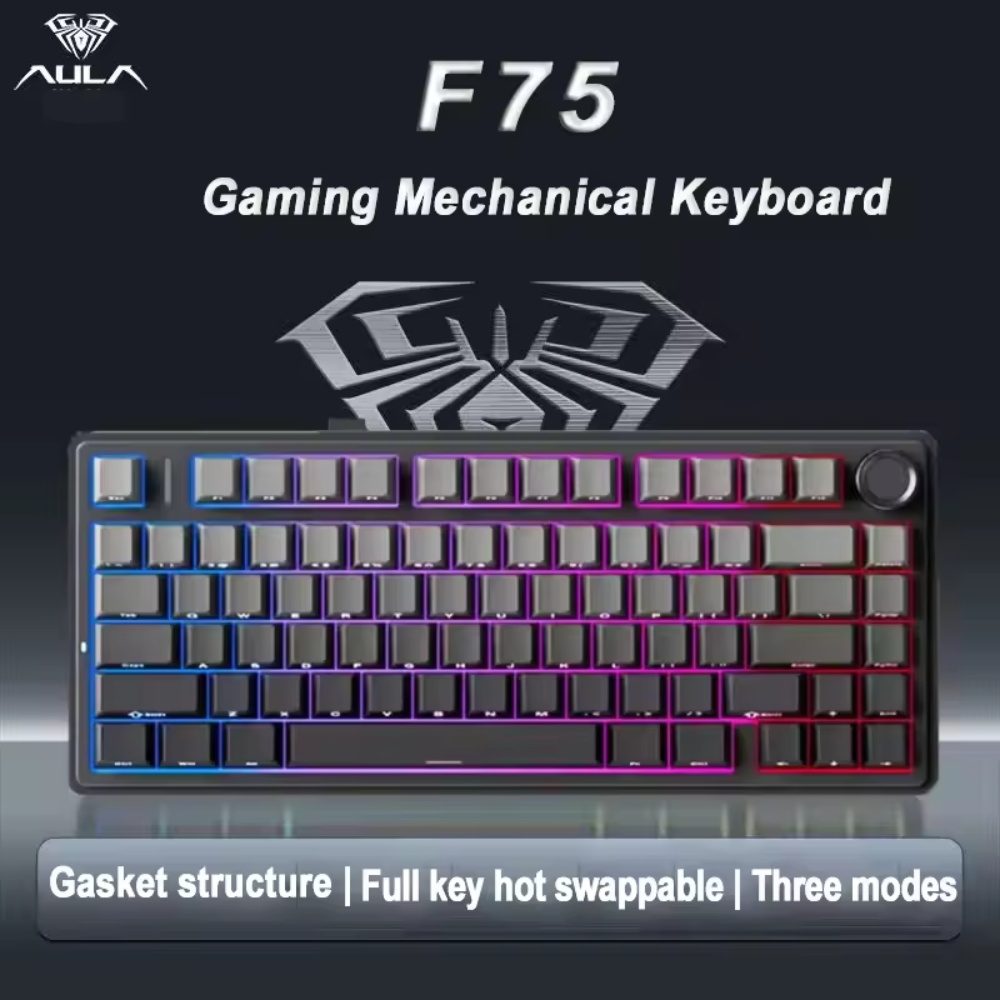 คีย์บอร์ดกลไกสําหรับเล่นเกม AULA F75 รองรับ Bluetooth/2.4G ไร้สาย/มีสาย สามโหมด ปุ่มเปลี่ยนร้อนได้ P