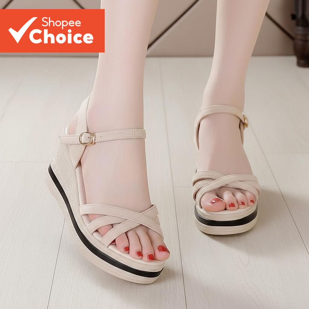 ผู้หญิงElegant Wedges Criss CROSSอเนกประสงค์หนาเพิ่มความสูงWedgesฤดูร้อนLFA65254