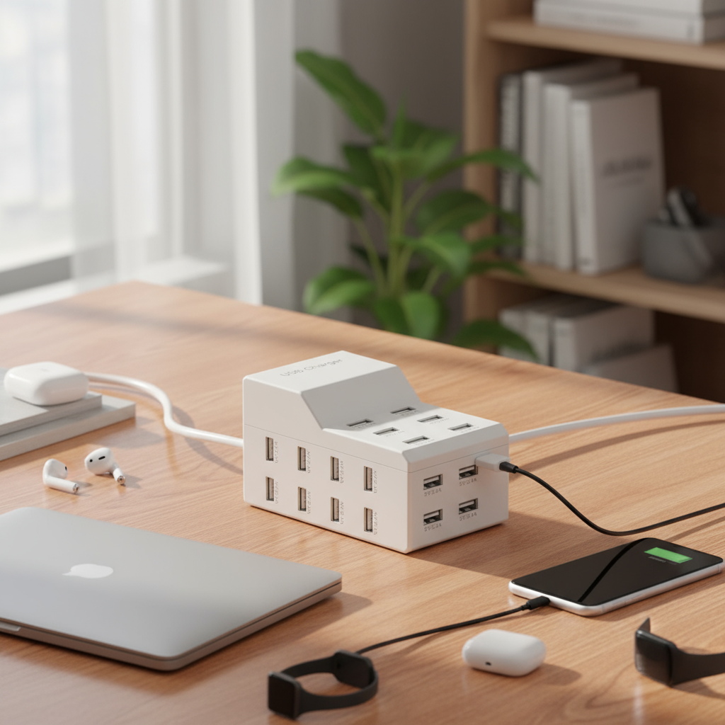 เครื่องชาร์จ USB 50W 10 พอร์ต 5V 2.4A สถานีชาร์จหลาย USB สําหรับ Android, iPhone, แท็บเล็ต, หูฟัง, ส